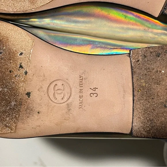 CHANEL Iridescent Ballet Flats with Black Cap Toe - Picture 7 of 16